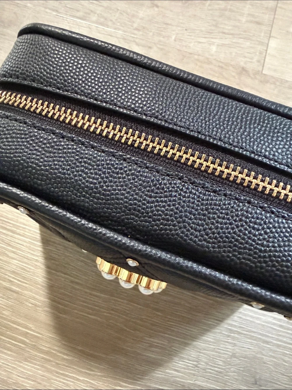 Marc Jacobs Black Quilted Pearl-Embellished Wristlet